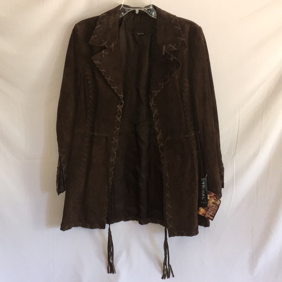 NWT Brown Leather Tribal Jacket Size 10 - Picture 2 of 8